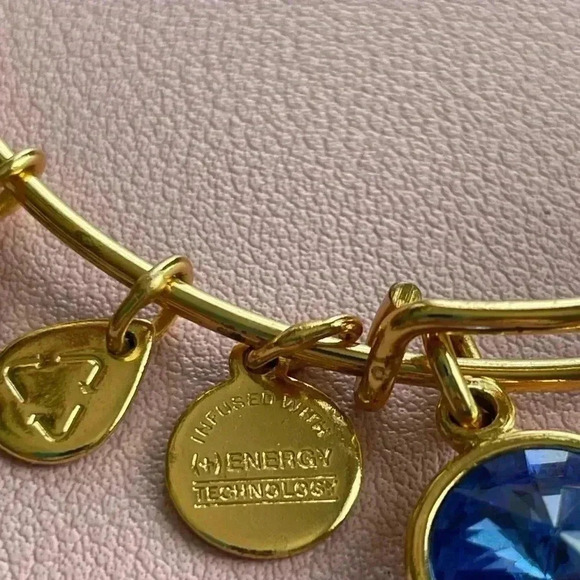 Alex & Ani Goldtone Expandable Bracelet Blue Stone Charm September Adjustable - Picture 3 of 4